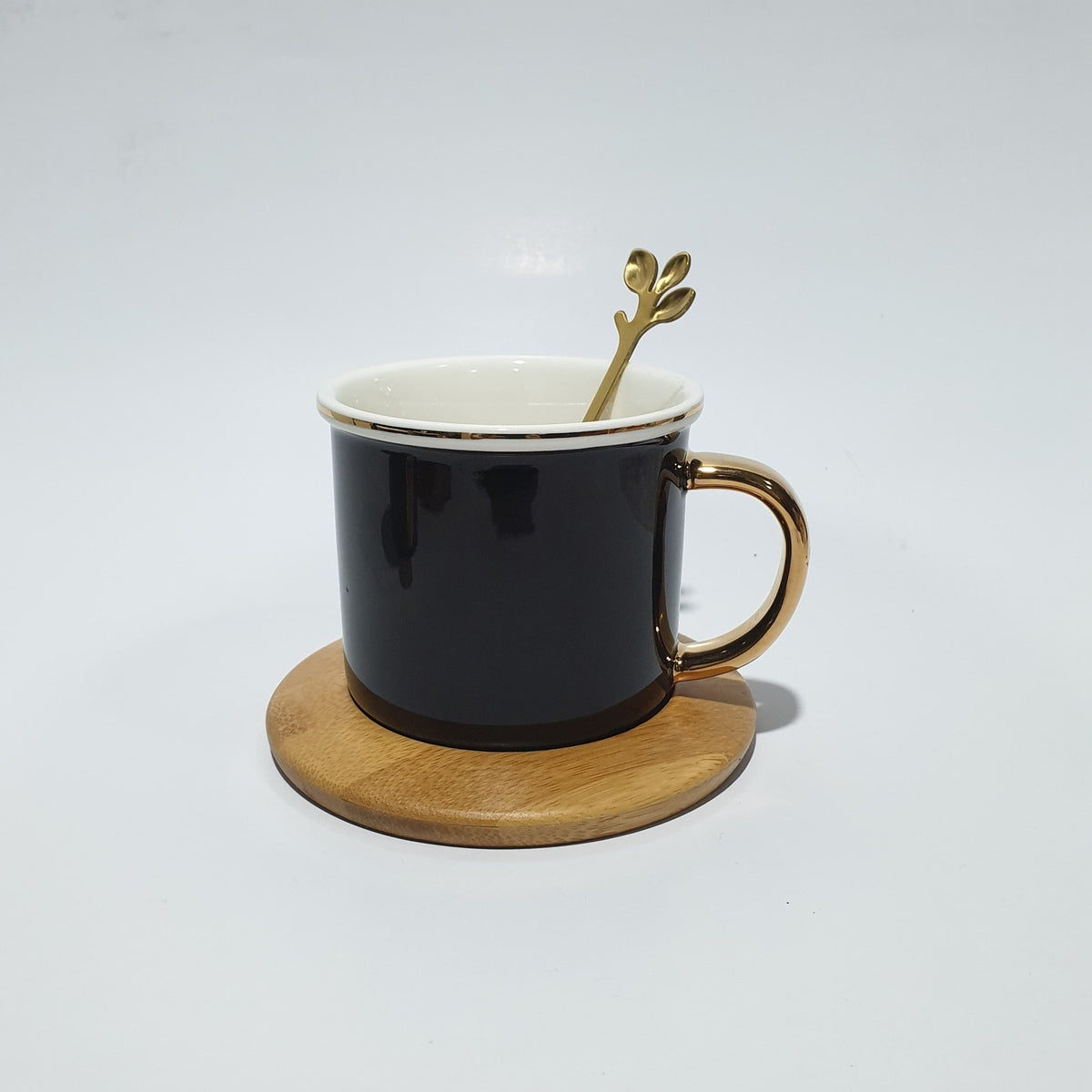 Round Ceramic Mug with Bamboo Saucer and Spoon | Coffee Mug