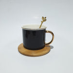 Round Ceramic Mug with Bamboo Saucer and Spoon | Coffee Mug