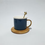 Round Ceramic Mug with Bamboo Saucer and Spoon | Coffee Mug