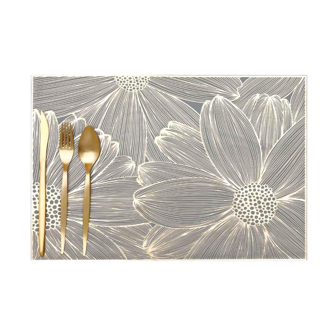 Gold Flower Grey or White Rectangular Table Mats