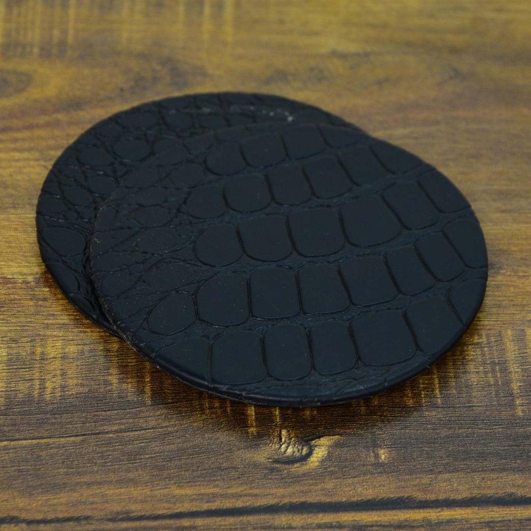 Round 6-Pcs Crocodile Pattern Faux Leather Tea Coasters