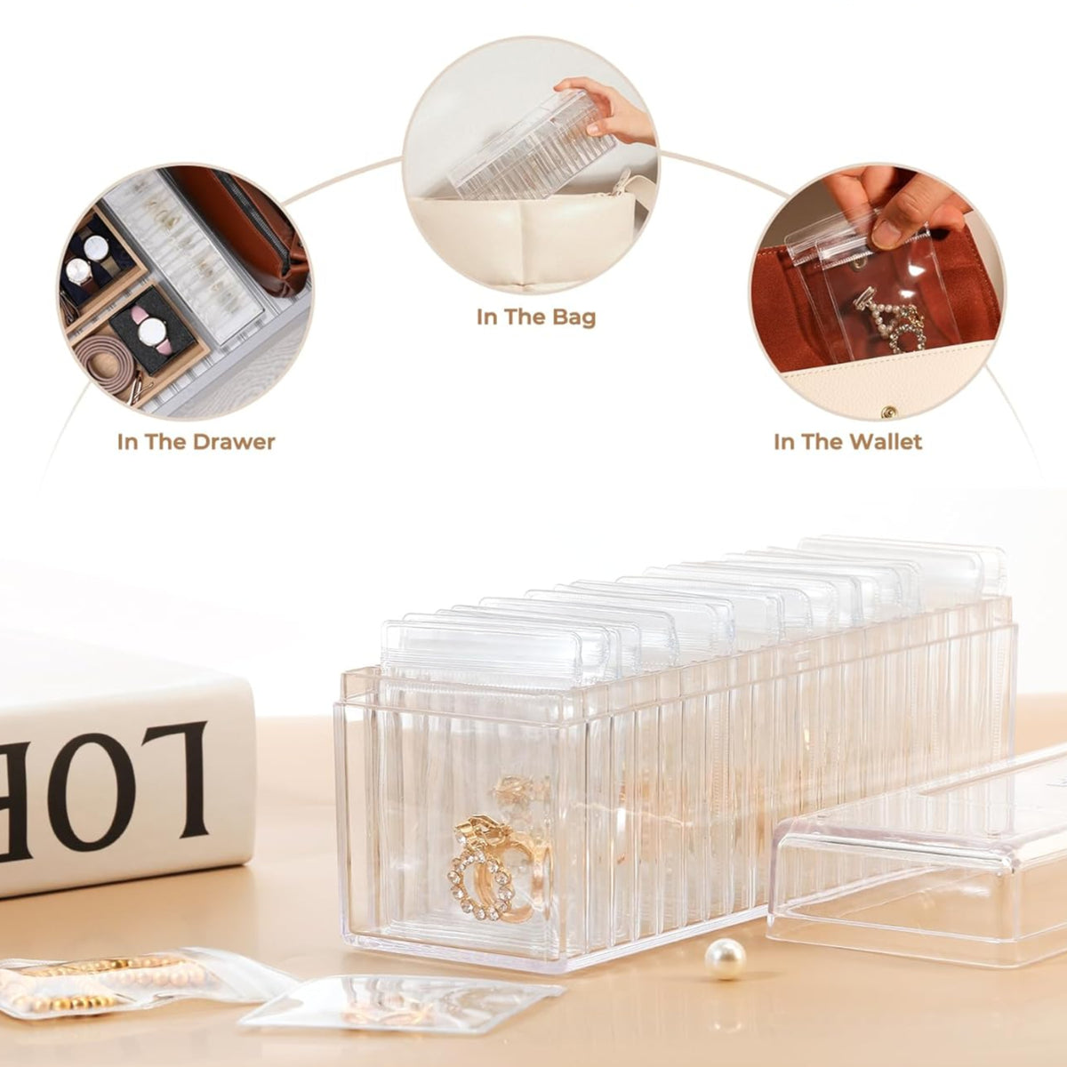 Acrylic Jewellery Organizer with 20 Mini Pouches | Jewellery Storage Box