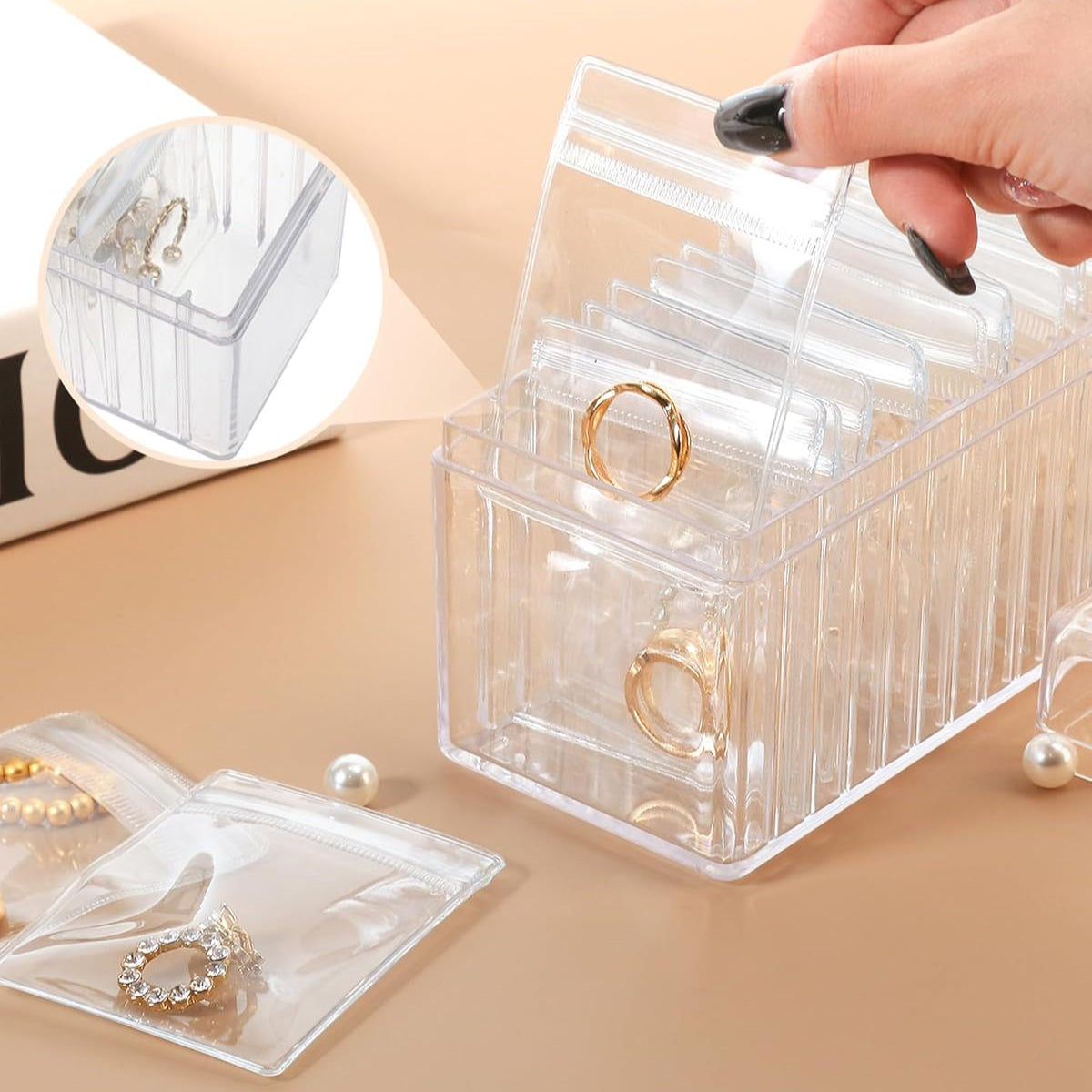 Acrylic Jewellery Organizer with 20 Mini Pouches | Jewellery Storage Box