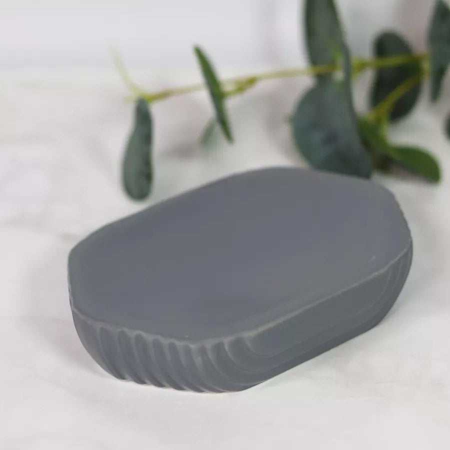 Modern ceramic bathroom accessories set – soap dispenser, tumbler, and soap dish in grey, black, and white by Home Hatch Pakistan