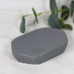 Modern ceramic bathroom accessories set – soap dispenser, tumbler, and soap dish in grey, black, and white by Home Hatch Pakistan