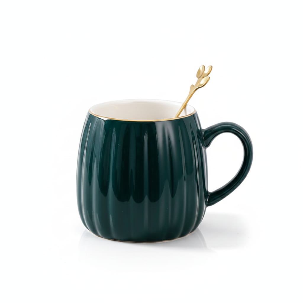 European Style Ceramic Coffee Cup & Gold Spoon