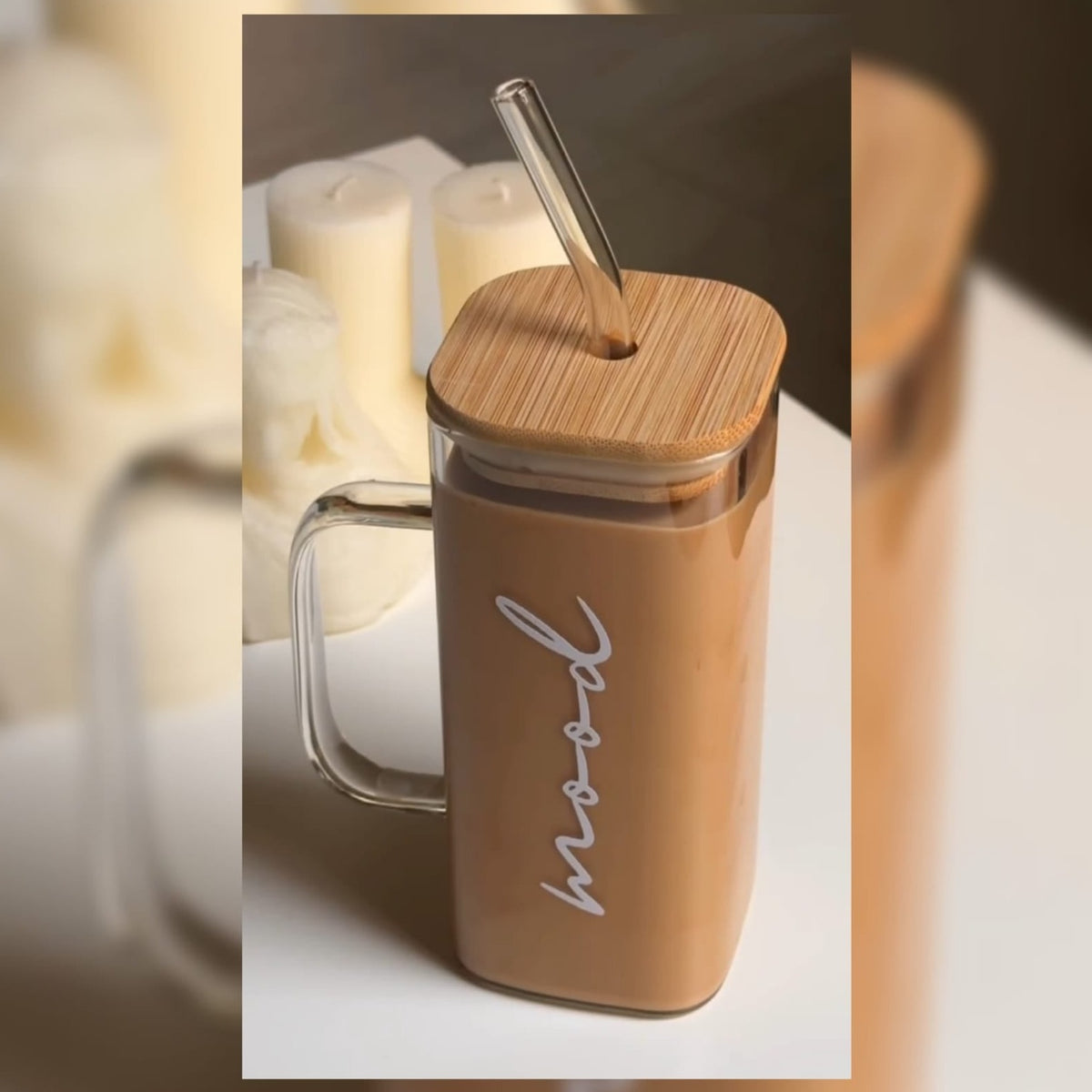 Custom Name Print Tumbler Glass with Bamboo Lid And Glass Straw with Custom Print