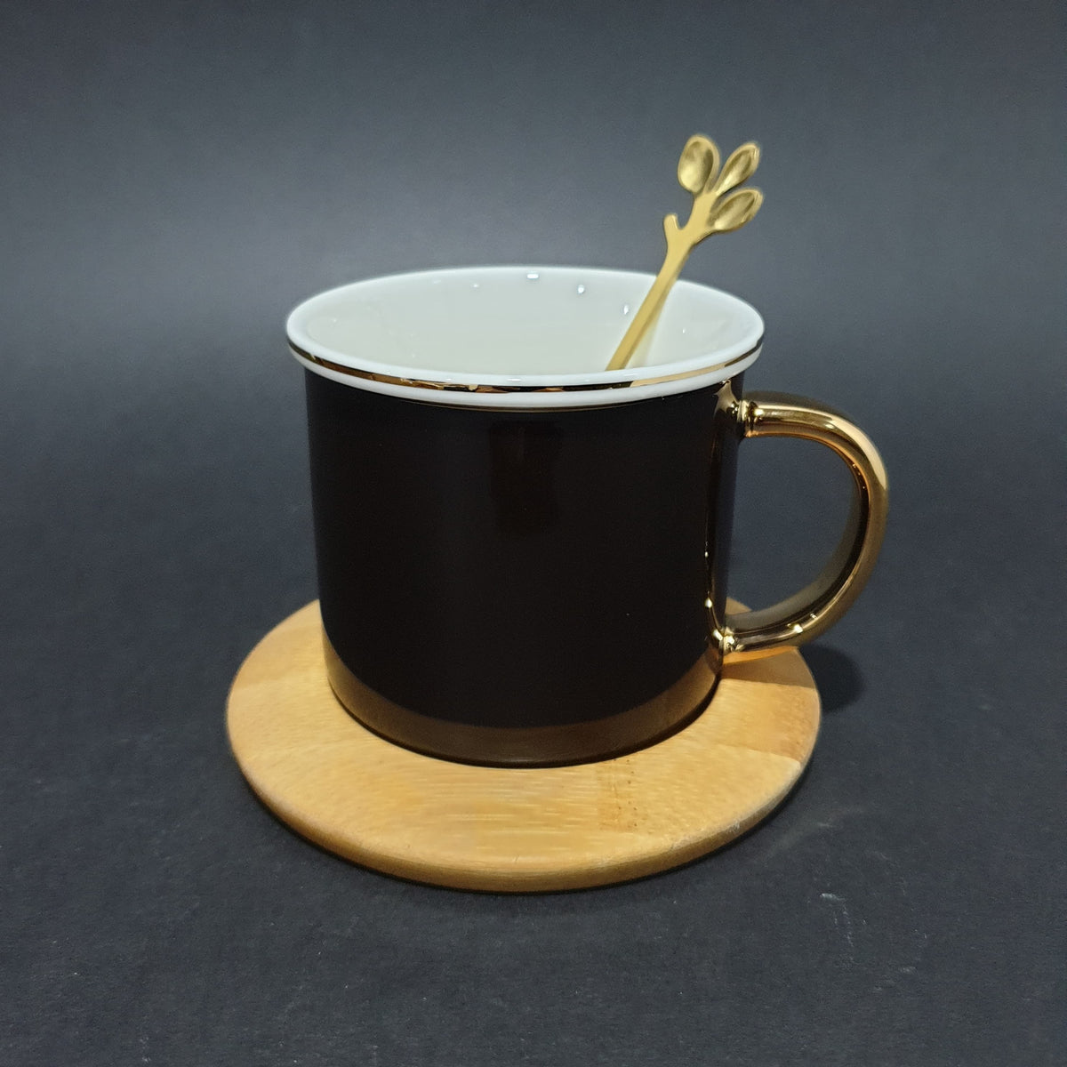 Ceramic Mug with Bamboo Round Saucer and Spoon | Coffee Mug