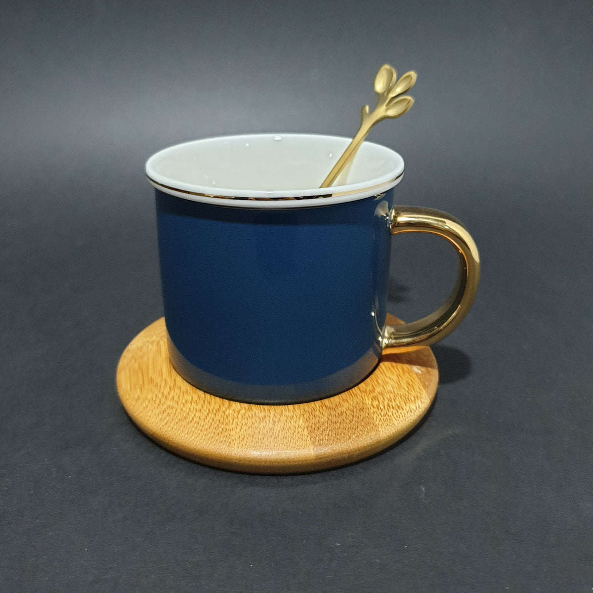 Ceramic Mug with Bamboo Round Saucer and Spoon | Coffee Mug