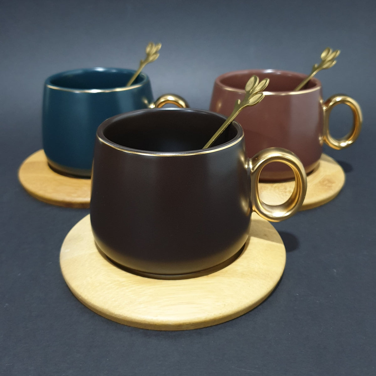 Ceramic Mug with Bamboo Round Saucer and Spoon | Coffee Mug