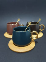 Ceramic Mug with Bamboo Round Saucer and Spoon | Coffee Mug