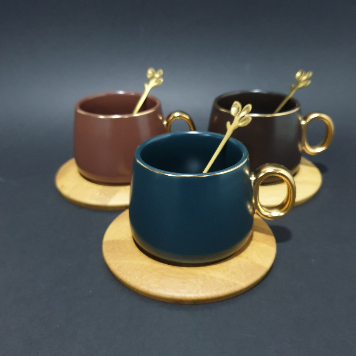 Ceramic Mug with Bamboo Round Saucer and Spoon | Coffee Mug