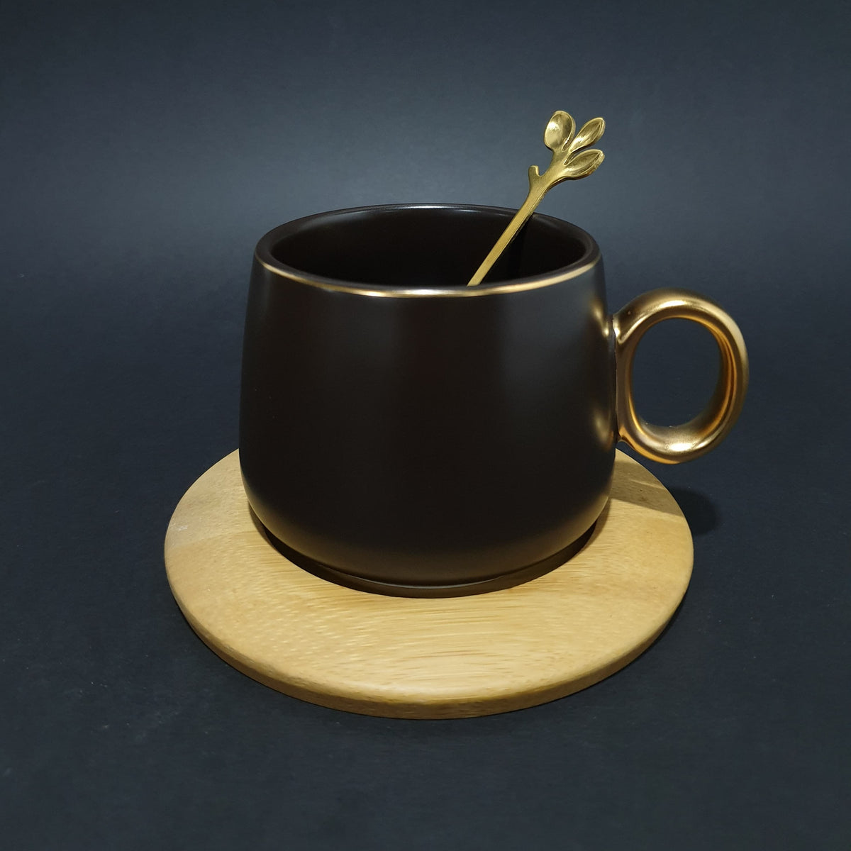 Ceramic Mug with Bamboo Round Saucer and Spoon | Coffee Mug