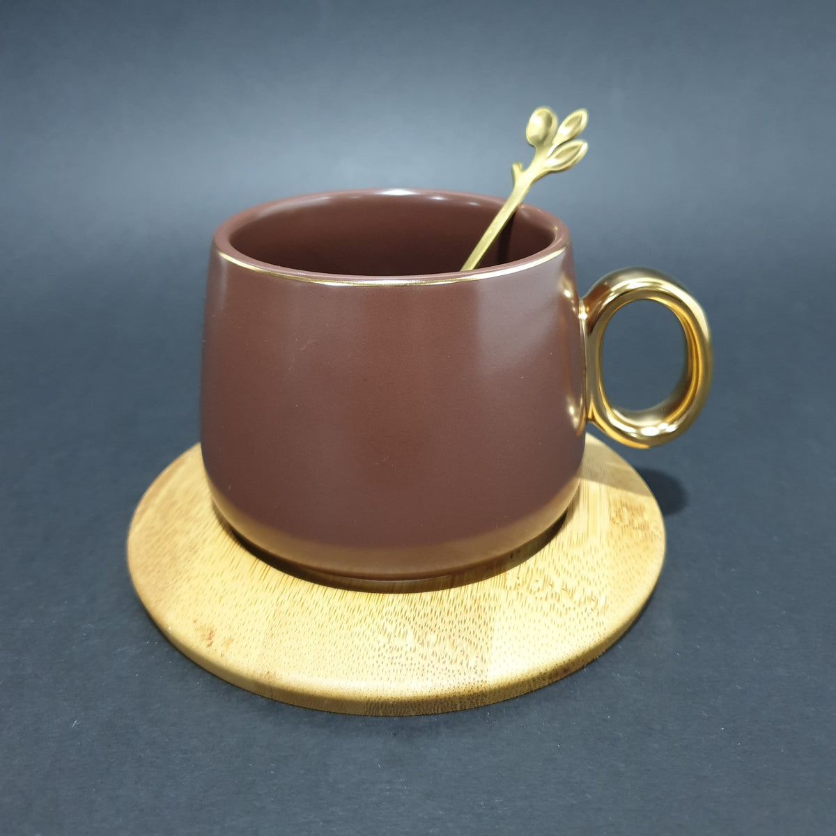 Ceramic Mug with Bamboo Round Saucer and Spoon | Coffee Mug