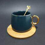 Ceramic Mug with Bamboo Round Saucer and Spoon | Coffee Mug