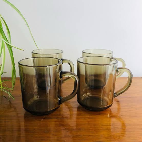 Plain Simple Brown Glass Tea Cup | Coffee Mug Set of 6-240ml