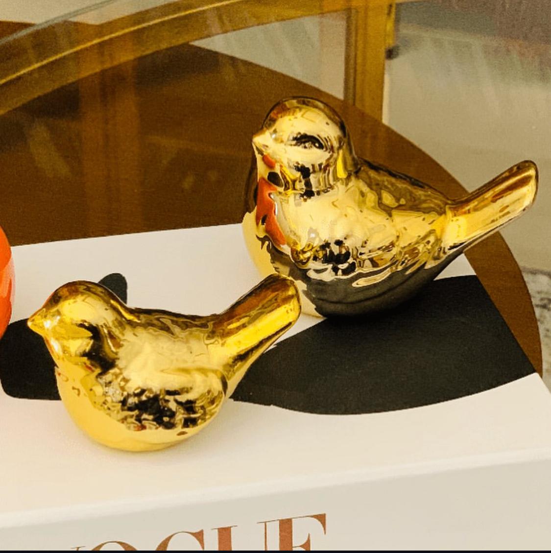 Golden Ceramic Sparrow Statue | Bird Figurine | Home Décor