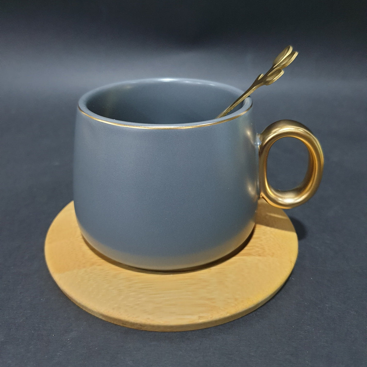 Ceramic Mug with Bamboo Round Saucer and Spoon | Coffee Mug