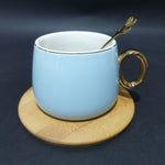 Ceramic Mug with Bamboo Round Saucer and Spoon | Coffee Mug