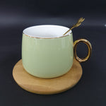 Ceramic Mug with Bamboo Round Saucer and Spoon | Coffee Mug