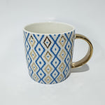 Blue and Gold Geometric Design Ceramic Coffee Mug