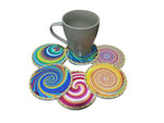 Round Design Colored Pattern Drink Coasters With Thin Cork Bottom | Set of 2