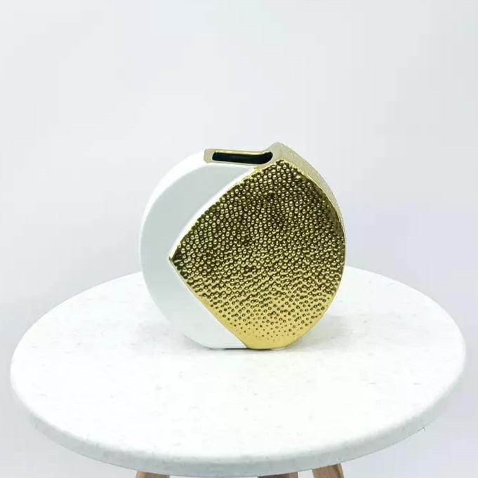 White and Gold Vase with High Quality Ceramic and Golden Texture