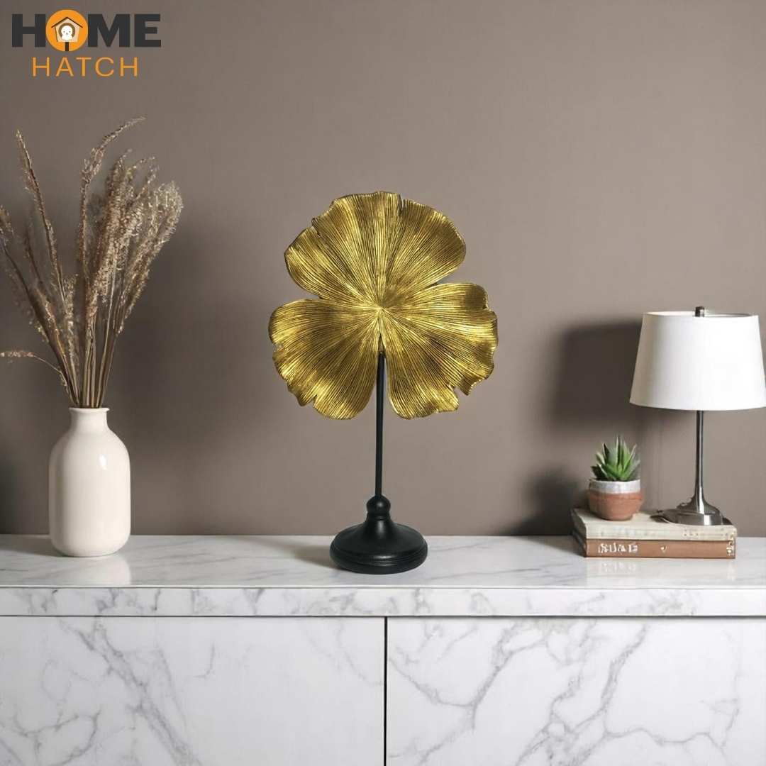 Golden Ginkgo Leaf Decor on Stand