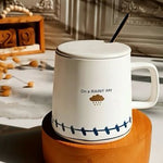 White Luxury Porcelain Weather Prompts Coffee Mug With Lid And Spoon