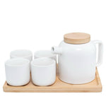 Elegant White Tea Set With Bamboo Tray & Lid