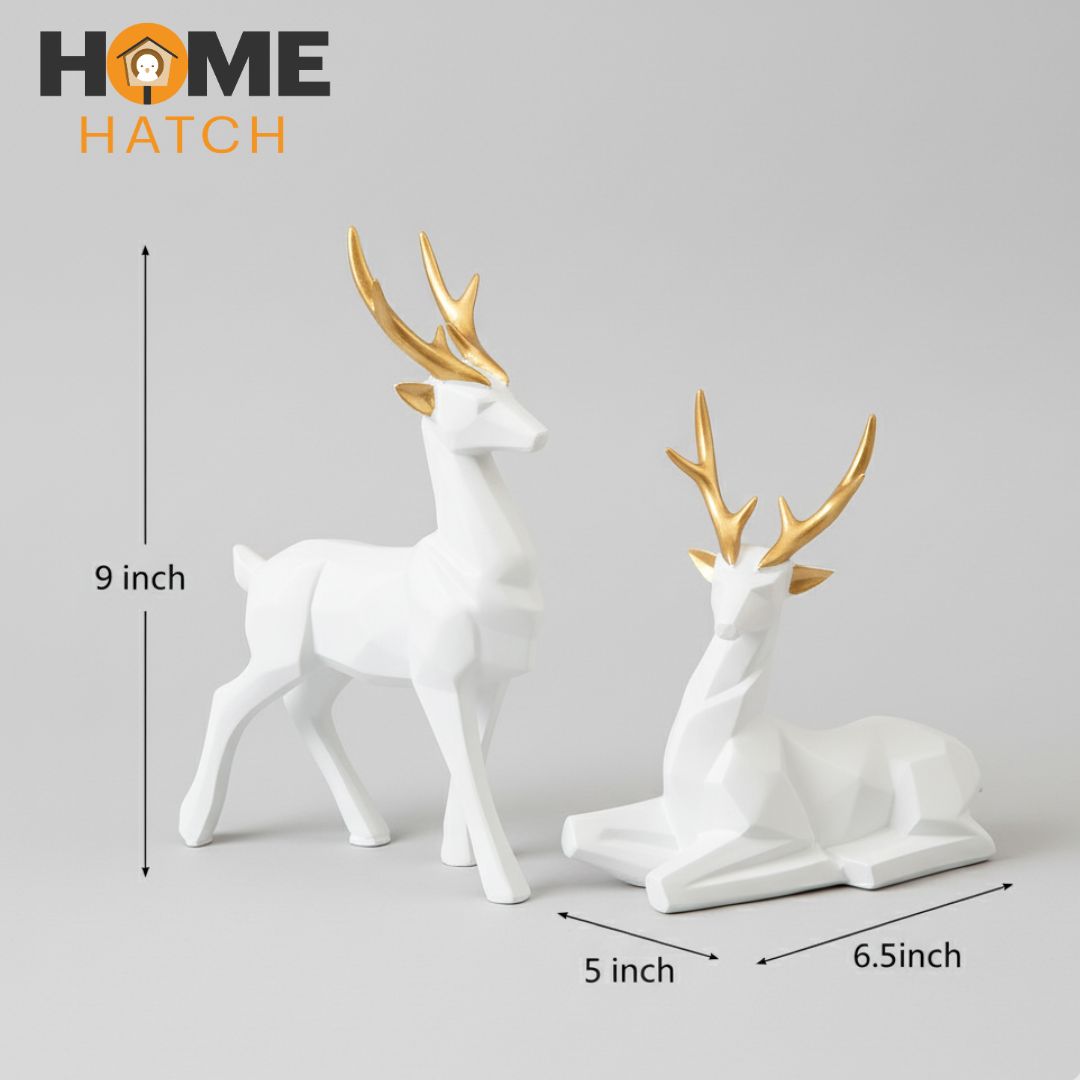 White & Gold Geometric Deer Figurine Set – Modern Resin Animal Sculptures for Home Décor in Pakistan