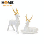 White & Gold Geometric Deer Figurine Set – Modern Resin Animal Sculptures for Home Décor in Pakistan