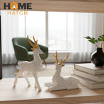 White & Gold Geometric Deer Figurine Set – Modern Resin Animal Sculptures for Home Décor in Pakistan