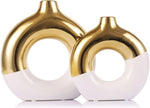 Donut Shaped White And Gold Ceramic Vase | Pots & Vases | Home Décor