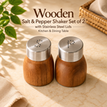 wooden salt and pepper shaker set, wooden salt pepper shakers, salt and pepper set of 2, stainless steel lid shakers, wooden seasoning shakers, salt pepper shaker set, dining table salt pepper set, kitchen seasoning set, wooden kitchen accessories, dining table accessories, wooden tableware, salt and pepper shakers Pakistan, wooden salt pepper set Pakistan, kitchen accessories Pakistan, buy wooden salt pepper shakers Pakistan