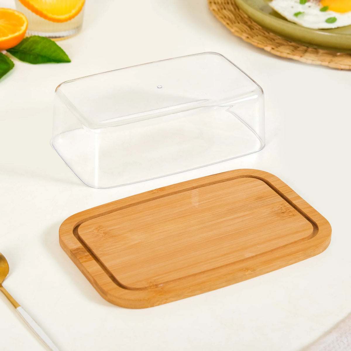 Bamboo Wood Butter Dish With Transparent Acrylic Lid