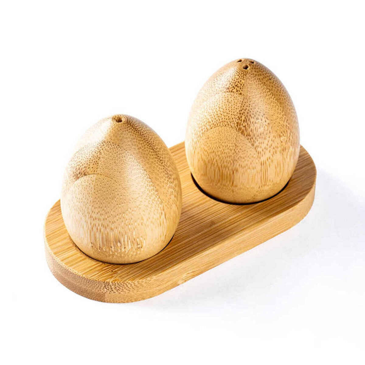 bamboo egg salt and pepper shaker set with tray natural kitchen dining décor – Pakistan