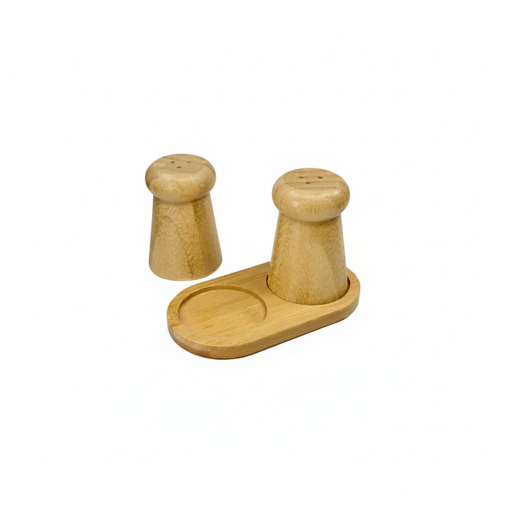  bamboo mushroom salt and pepper shaker set with tray natural kitchen dining décor – Pakistan