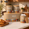 Beige Bread Bin & Kitchen Canister Set with Wooden Lids | Tea Coffee Sugar Storage