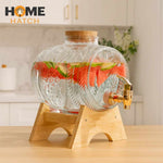 Glass Barrel Water & Juice Dispenser with Wooden Stand & Tap – 3 L & 5 L