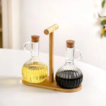 borosilicate glass oil vinegar bottle with stand set of 3 300ml premium kitchen dispenser set – Pakistan