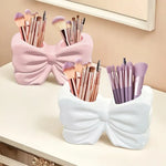 Bow Shape Ceramic Toothbrush Holder | Elegant Bathroom Organizer Cup