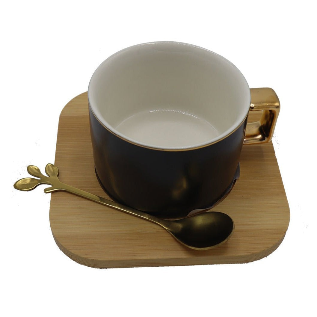 Ceramic Mug with Bamboo Square Saucer and Spoon | Coffee Mug