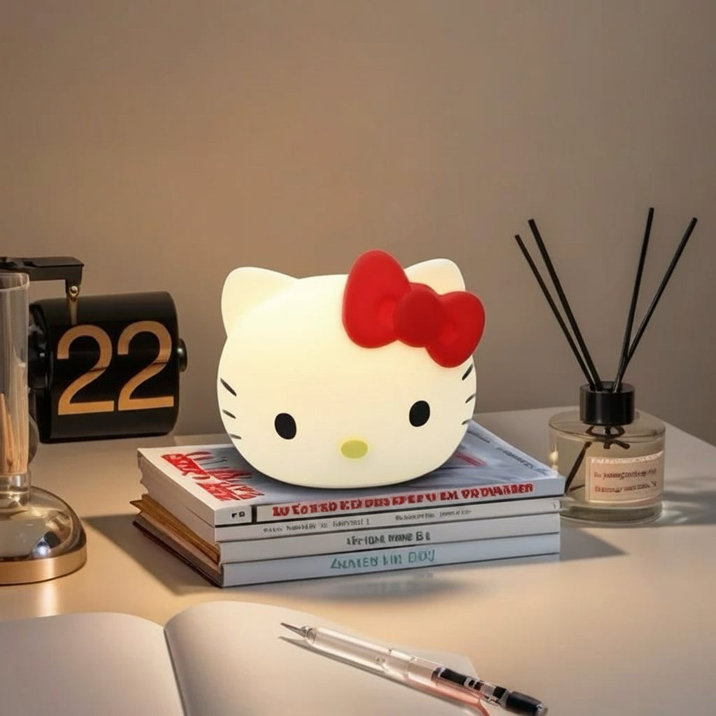 cute Hello Kitty face silicone LED night light USB rechargeable touch control lamp – Pakistan