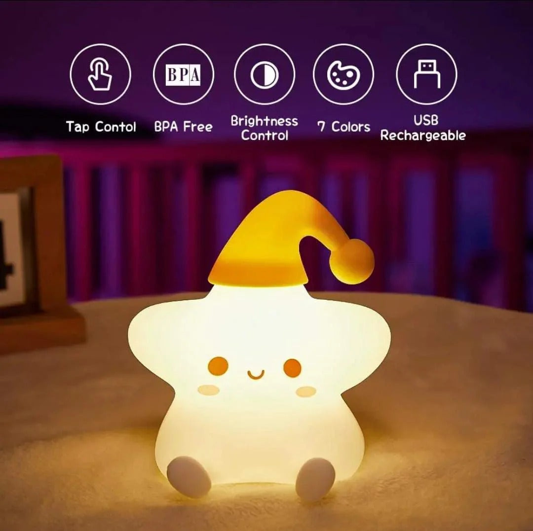 cute silicone LED night light USB rechargeable touch control star lamp – Pakistan
