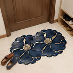 Dark navy blue floral mat inside the entrance