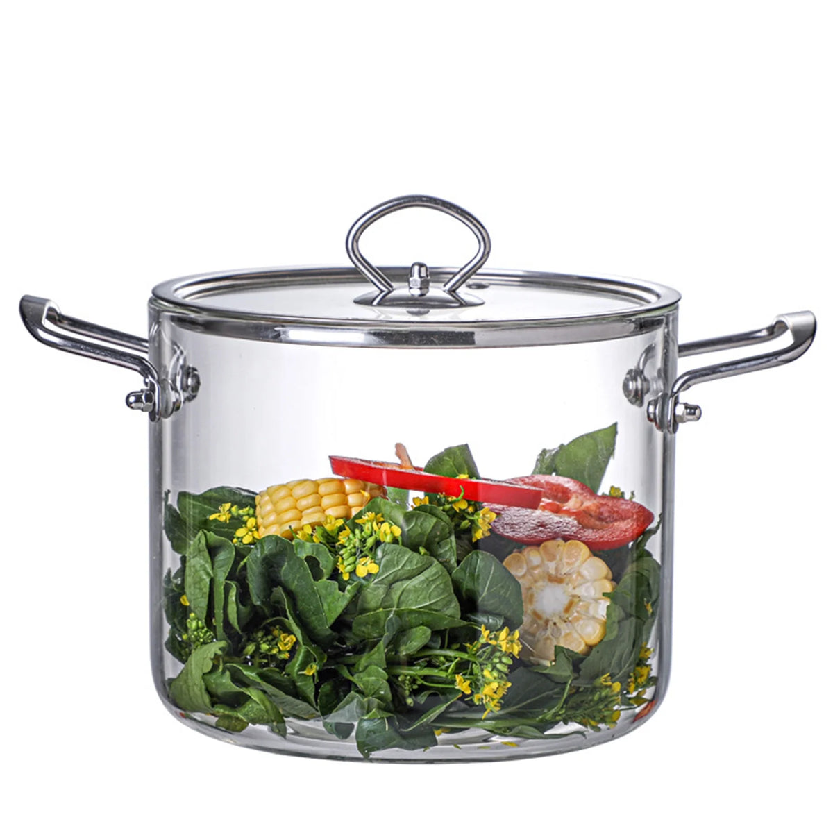 Borosilicate Glass Cooking/Simmer Pot with Lid & Stainless Steel Handle