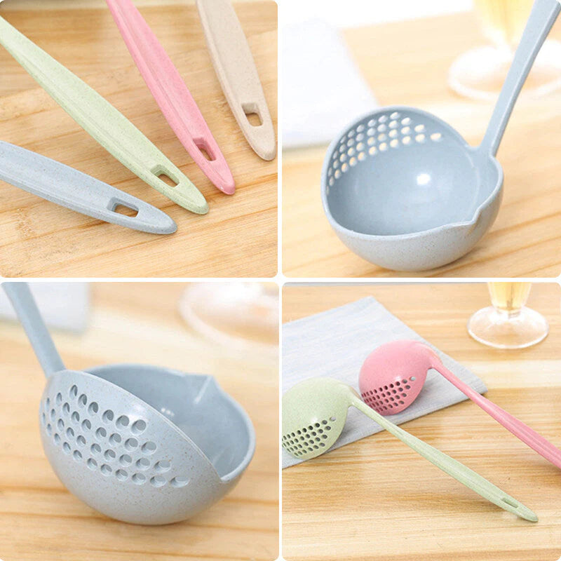 2 In 1 Long Handle Soup Spoon | Home Strainer | Cooking Colander | Kitchen Scoop Plastic Ladle Tableware Sifter