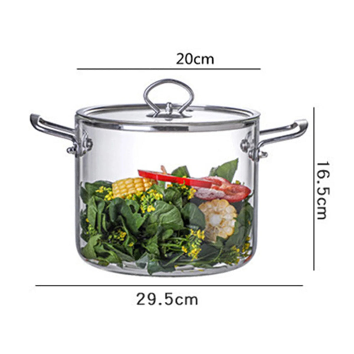 Borosilicate Glass Cooking/Simmer Pot with Lid & Stainless Steel Handle