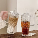 glass tumbler with handle straw and leak proof lid 750ml reusable drinking cup